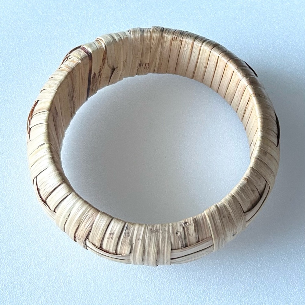 Vintage Woven Rattan Bangle 8” Curved 1” Wide